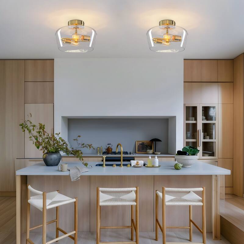 Starsky 2-Light Contemporary Drum Glass Semi Flush Mount