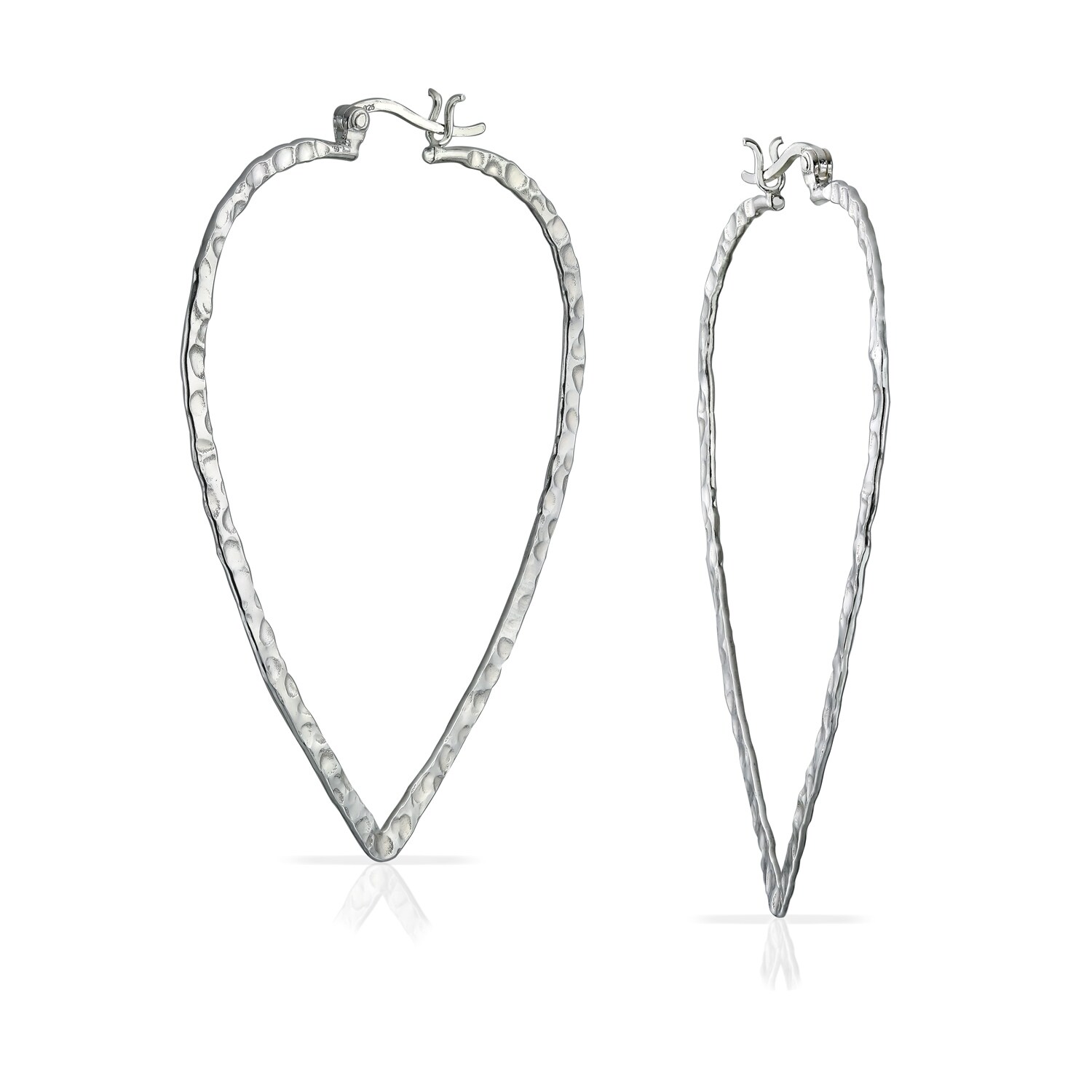 Sterling Silver Large Hammered finish Hoop  Earrings 925