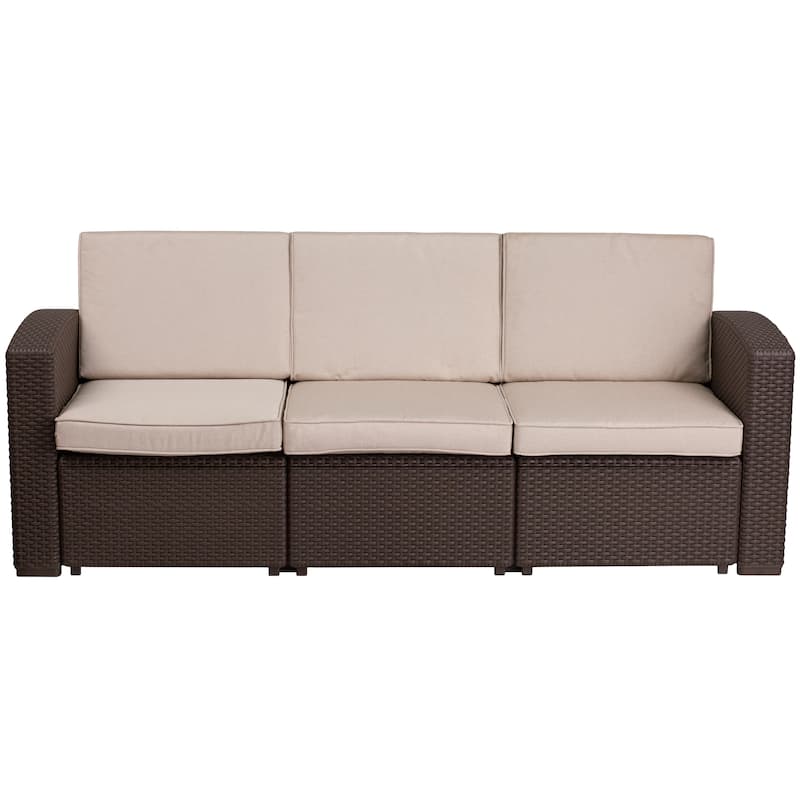 Faux Rattan Sofa with All-Weather Cushions