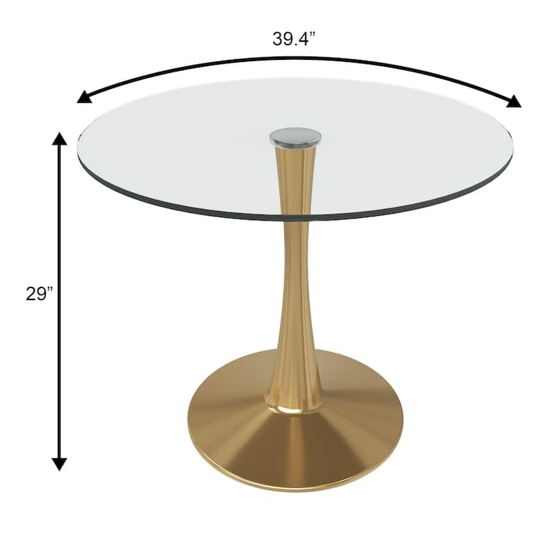 Bristol 40" Modern Round Dining Table with Accent Gold Steel Pedestal Base, Scratch-Resistant and Easy-Care