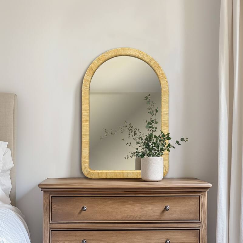39" Natural Rattan Arched Wall Mirror