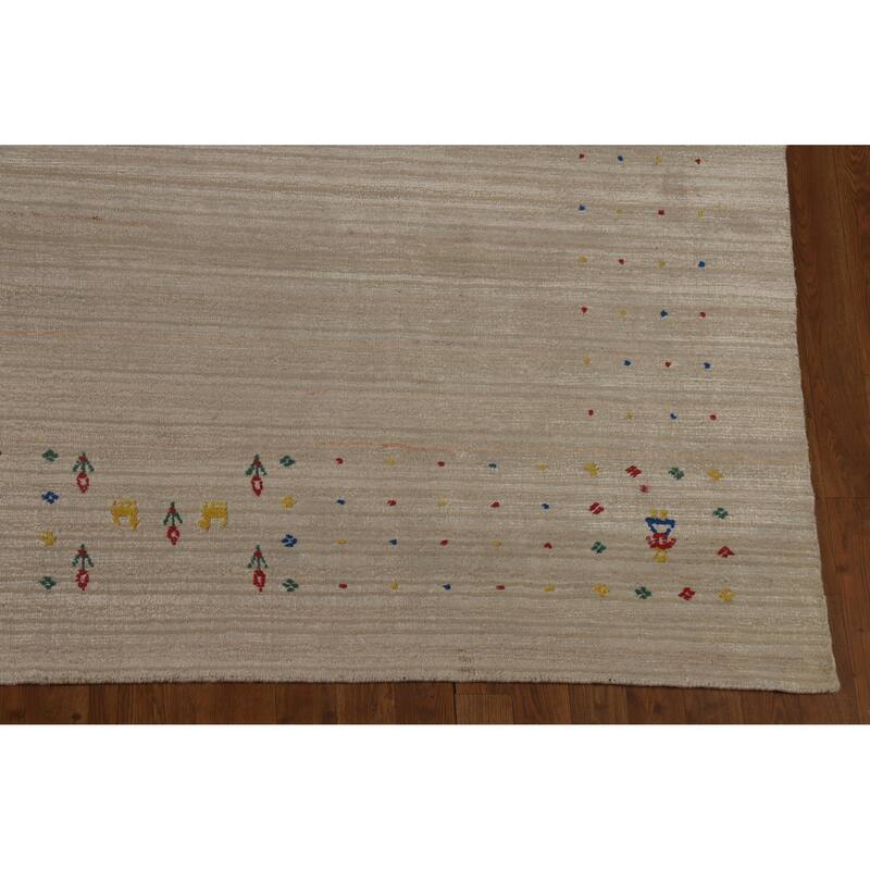 Hand Knotted Oriental 100% Wool Carpet Tribal Tribal Beige & Ivories Gabbeh Area Rug - 12' 5'' X 9' 3''