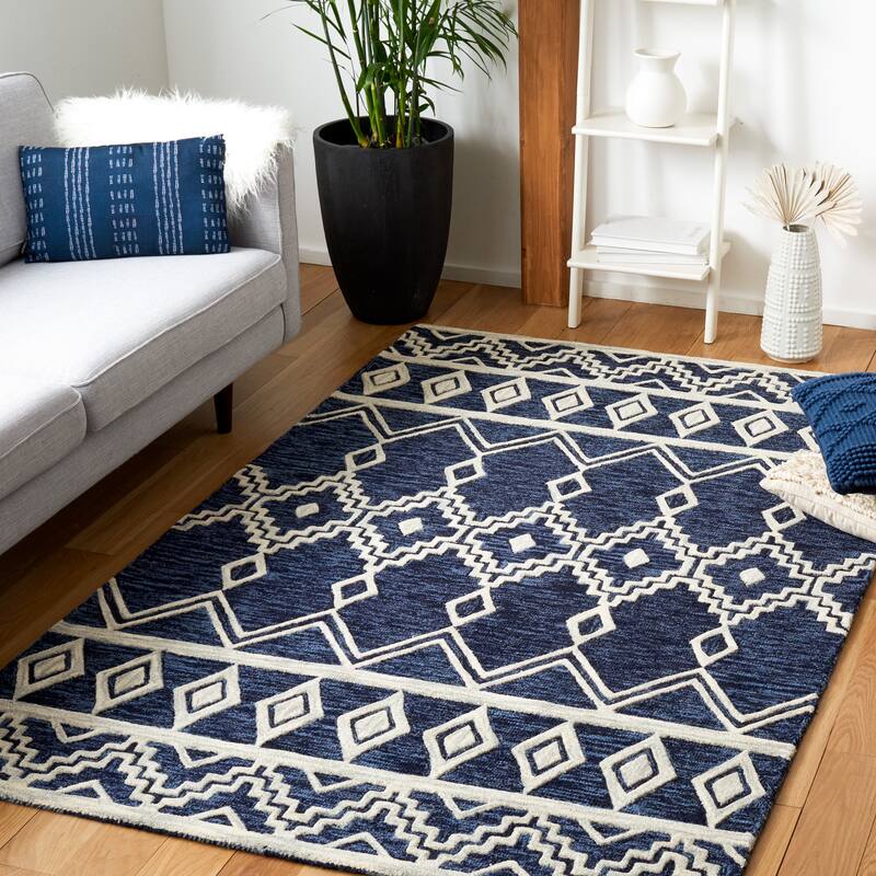 SAFAVIEH Handmade Abstract Zelina Modern Wool Rug - 3' x 5' - Navy/Ivory