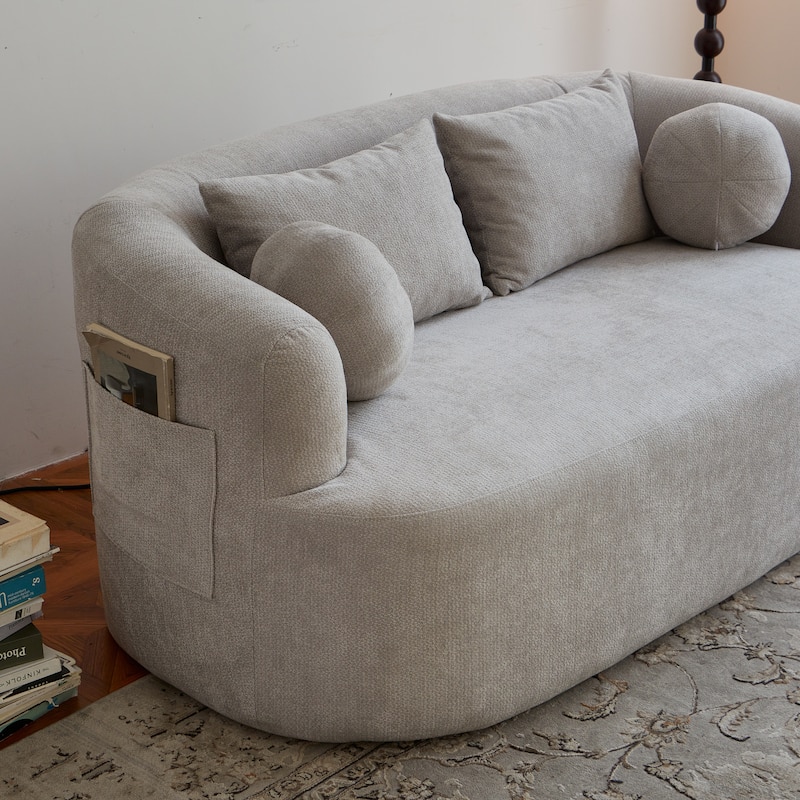 Modern Memory Foam Couch 2-Seater Sofa with 4 Throw Pillows, Round Armrests, for Living Rooms, Bedrooms and Apartments