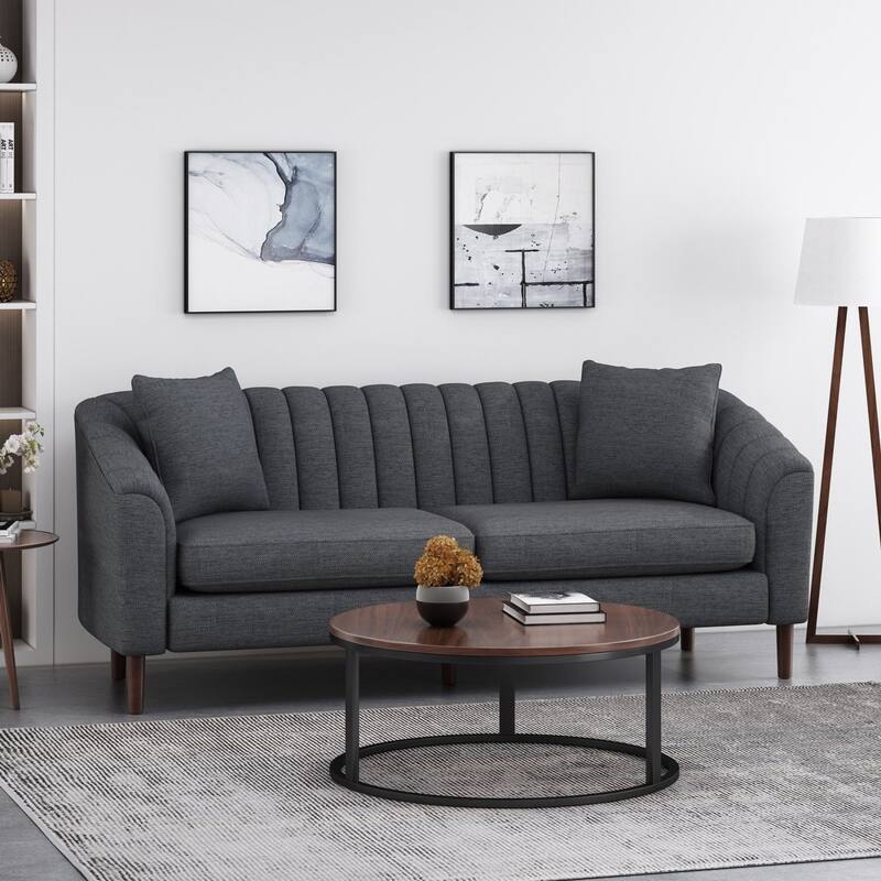 Roomfitters Modern Velvet 3-Seater Sofa with Channel Tufting and Plush Cushions for Living Room - Charcoal