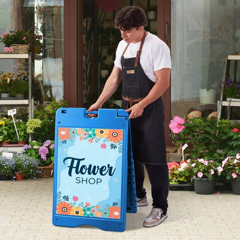 Jumbl A Frame Sandwich Board – 22 x 28” Display Sidewalk Sign with PVC Sign Protector (Blue)