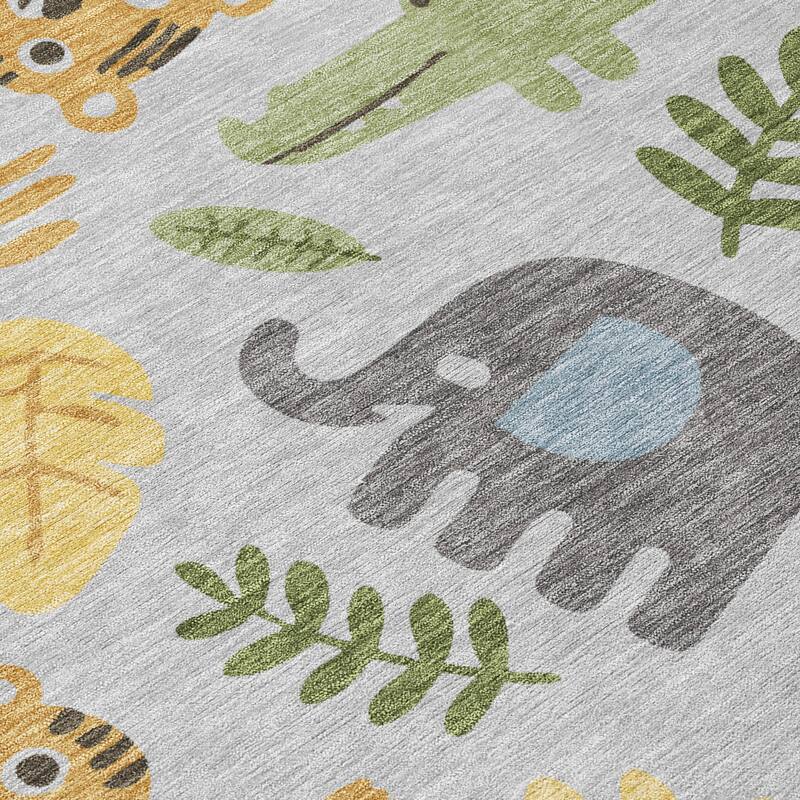 Machine Washable Indoor/ Outdoor Whimsy Safari Animals Chantille Rug