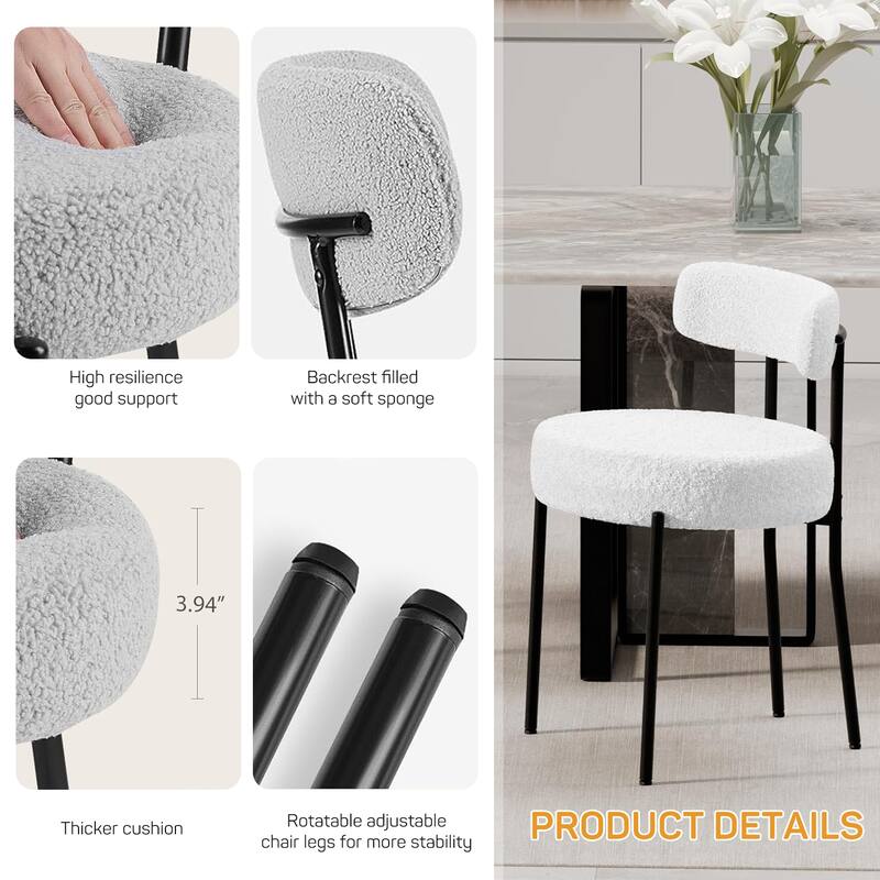 Sherpa Fabric Upholstered Dining Chairs Set with Backrest For Dining Room, Kitchen, Living Room (Set of 4)