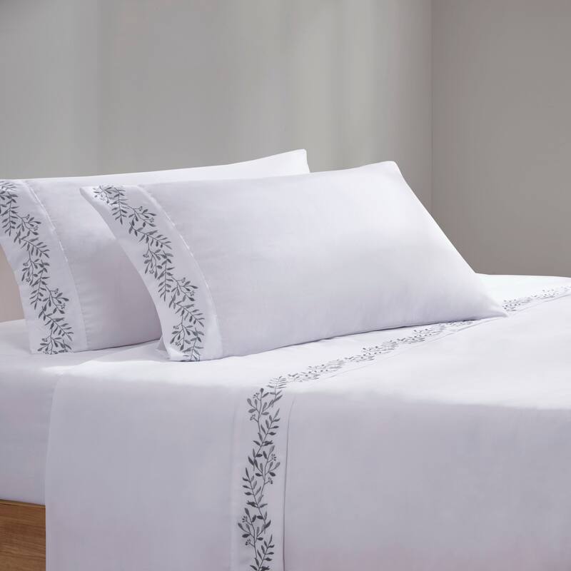 Madison Park Embroidered Microfiber 4 PC Sheet Set