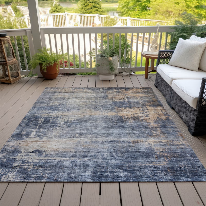 Machine Washable Indoor/ Outdoor Abstract Contemporary Chantille Rug