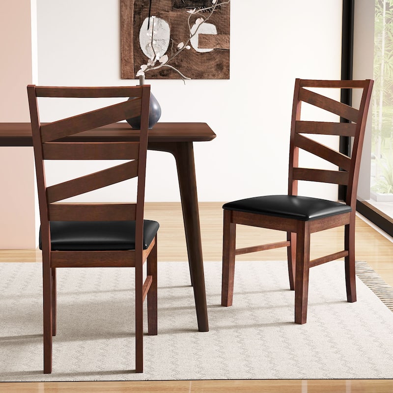 Gymax Dining Chairs Set of 2 Rubber Wood Legs Faux Leather Upholstered
