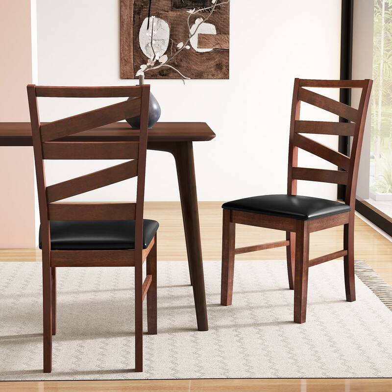 Gymax Dining Chairs Set of 4 Rubber Wood Legs Faux Leather Upholstered
