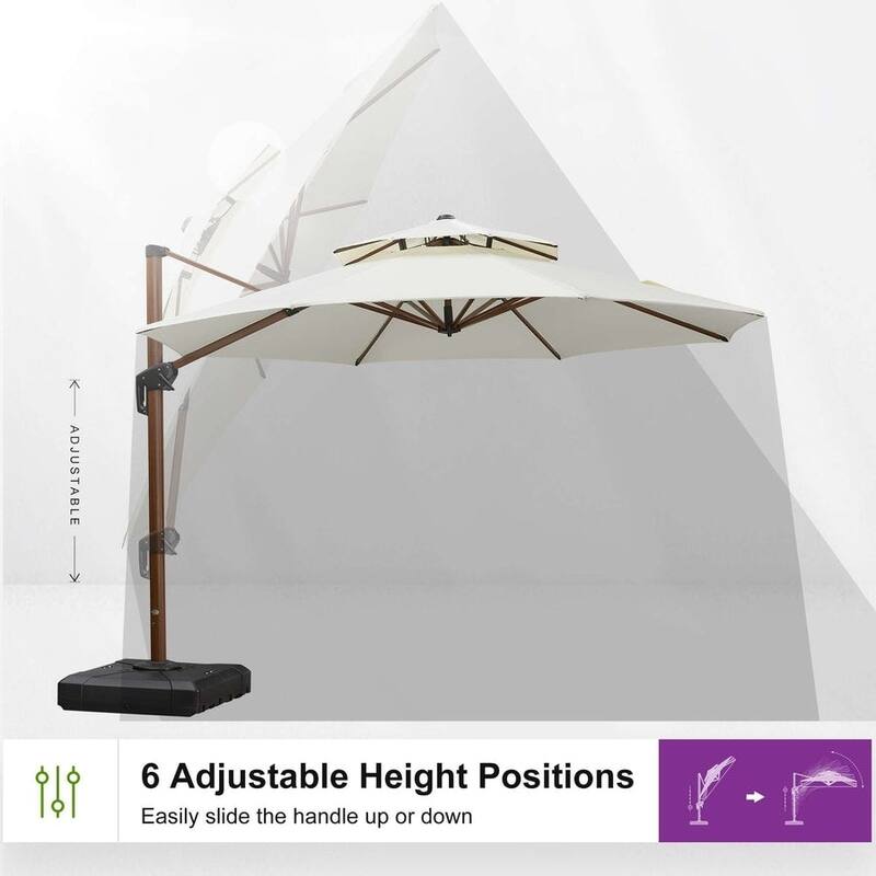 PURPLE LEAF 11ft Round Wood Pattern Patio Cantilever Umbrella with Base