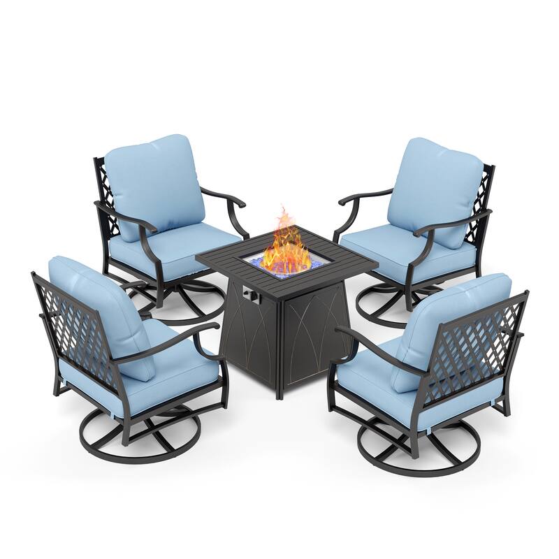 MAISON ARTS 5-Piece Patio Conversation Set with 28'' Gas Fire Pit Table