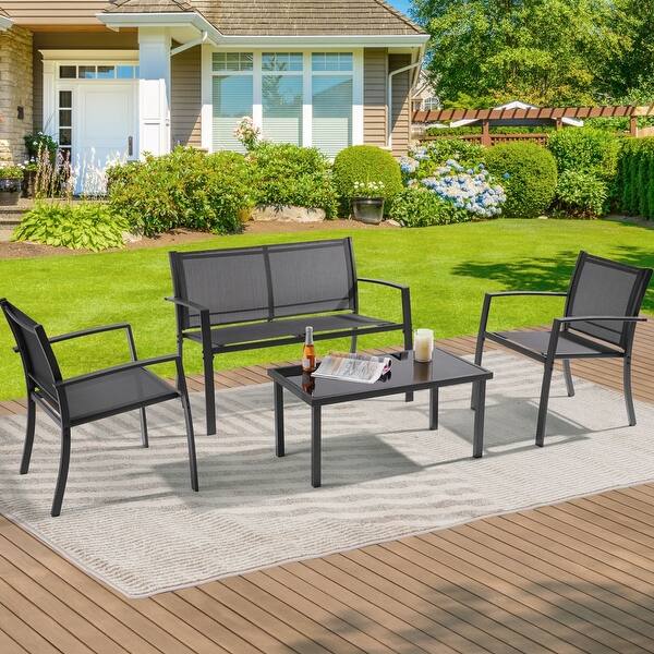 slide 1 of 27, Bonosuki 4 Pieces Patio Furniture Sets Textilene Bistro Sets Black