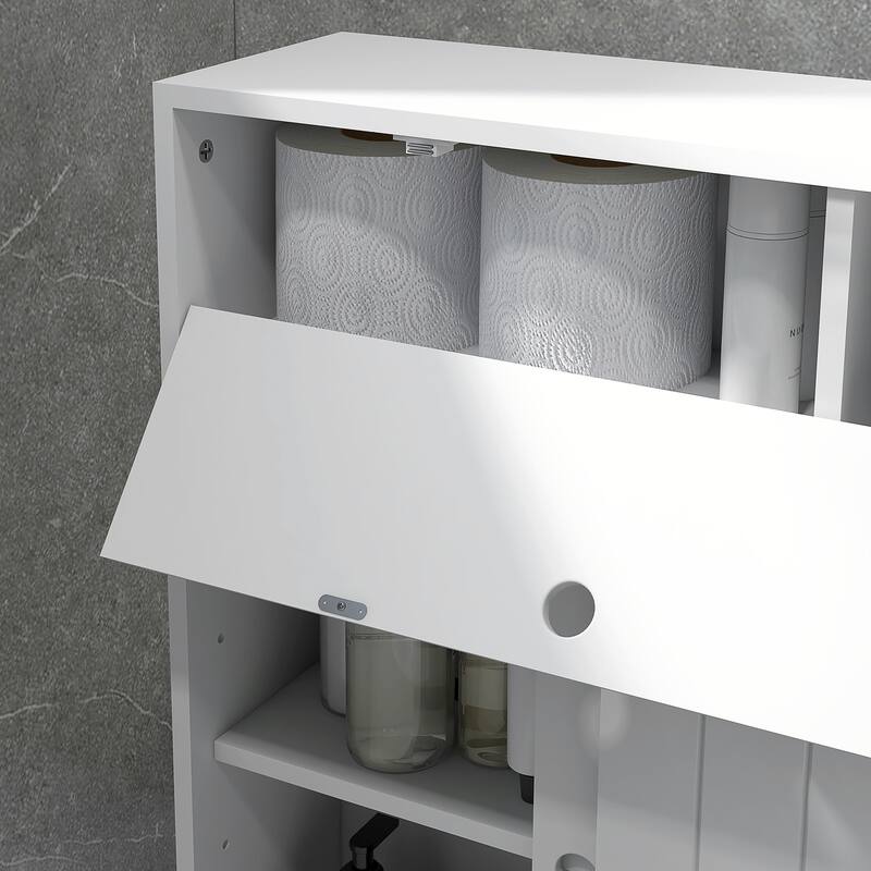 kleankin Toilet Paper Cabinet, Slim Bathroom Cabinet with 4 Rolling Wheels, Small Bathroom Storage Cabinet with Paper Holes