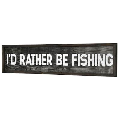 American Art Decor I'd Rather Be Fishing Wood Novelty Wall Sign - 36" x 8" - 36" x 8"