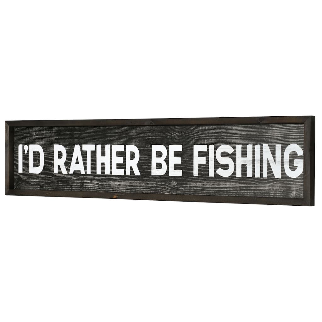 American Art Decor I'd Rather Be Fishing Wood Novelty Wall Sign - 36" x 8" - 36" x 8"