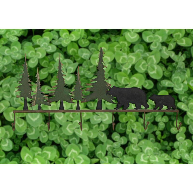 22 Inch Brown Metal Black Bear Family Wall Mounted Hook Rack - 11 X 22 X 2 inches