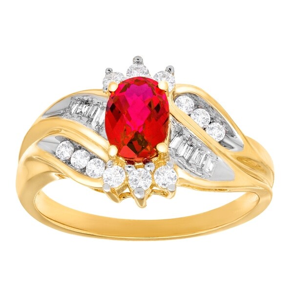 1 1/3 ct Created Ruby and Created White Sapphire Ring with Diamonds in 10K Gold