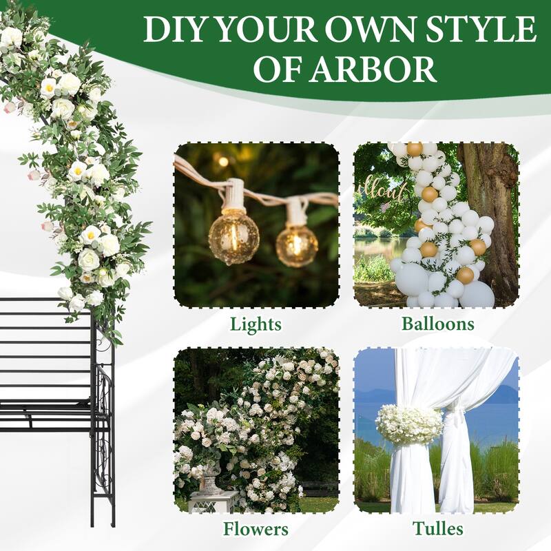 79.5” High Black Metal Garden Trellis for Roses Climbing Flowers Vines and Outdoor Gardens - 53.4” x 23” x 79.5”