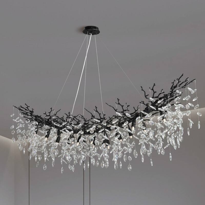 Modern Branch Crystal Linear Chandelier, 1100-1830mm Dining Pendant Light