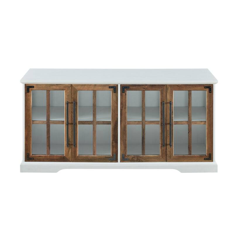 65" TV Stand with Windowpane Glass Doors - Modern Farmhouse Style and Adjustable Shelves