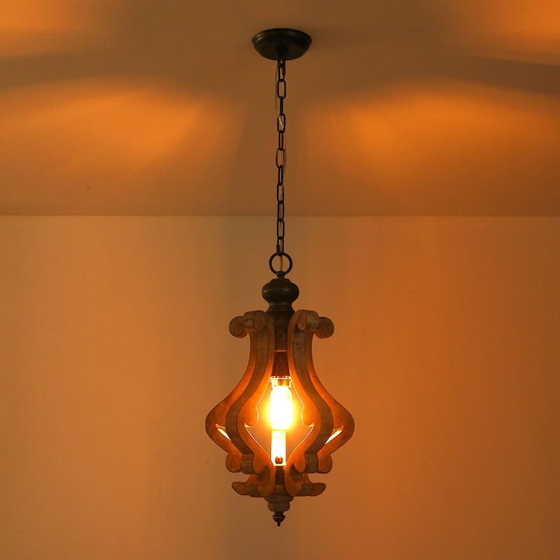 Bella Depot 1-Light Rustic Wood Chandelier Farmhouse Distressed Wood Pendant Light
