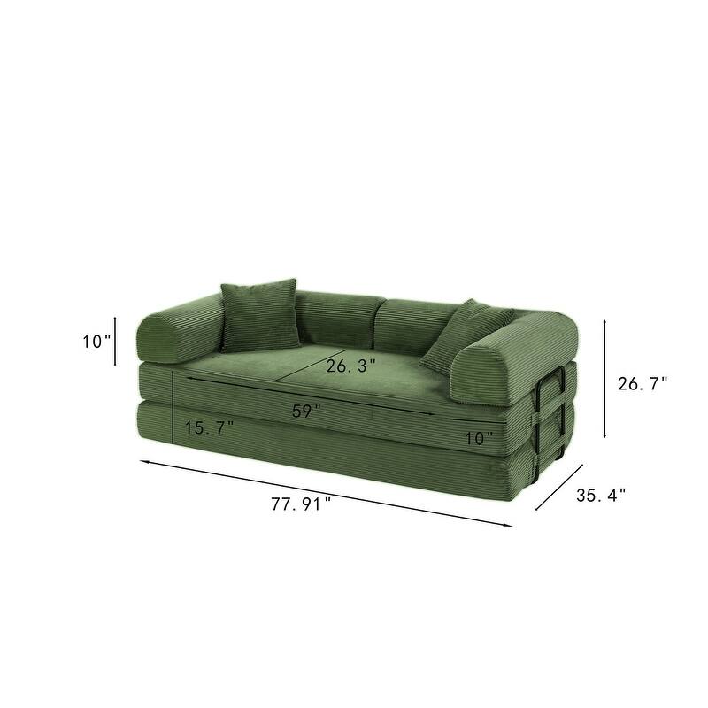 77.90" Corduroy Foldable Double Bed Sofa Bed