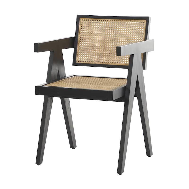Teak Wood Handmade Accent Chair with Woven Cane Seat - Black or Brown - Roche River Decor - Dark Brown