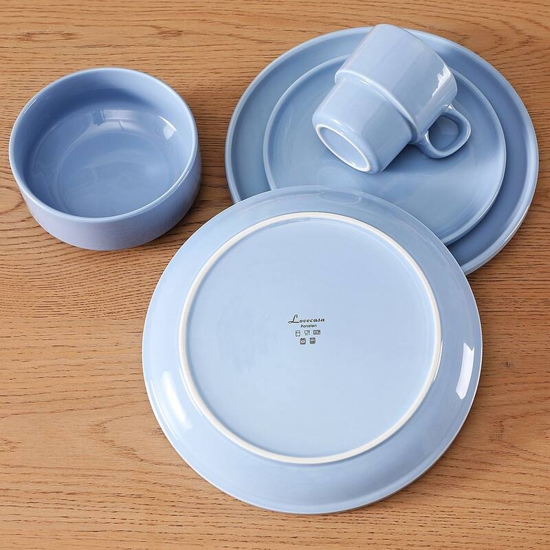 LOVECASA 16-Piece Round Dinnerware Set Stackable, Service for 4