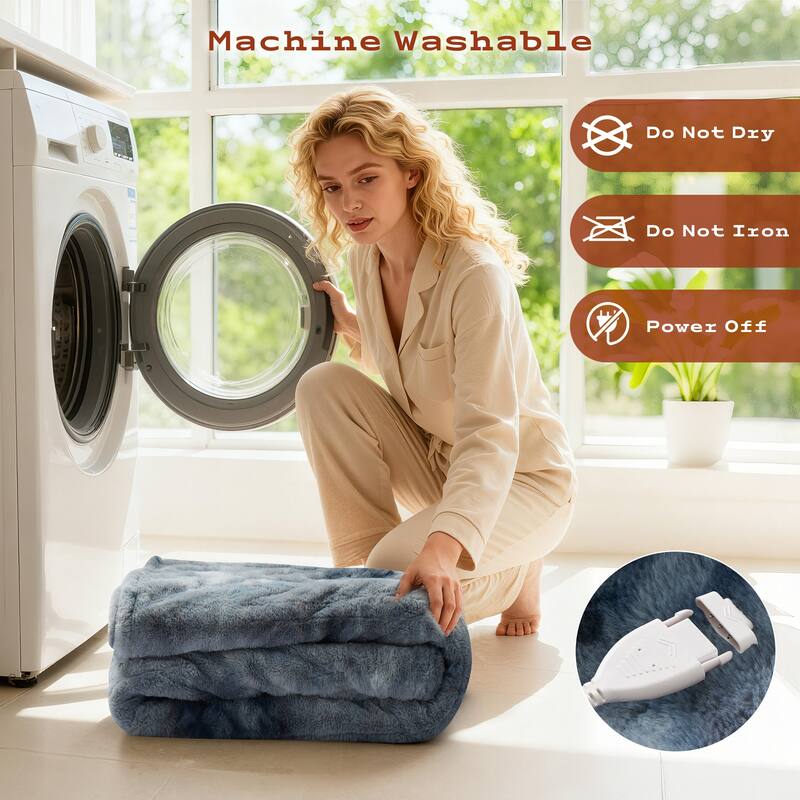 Plush Reversible Flannel and Sherpa Electric Throw Blanket with Safe Auto Shut-Off