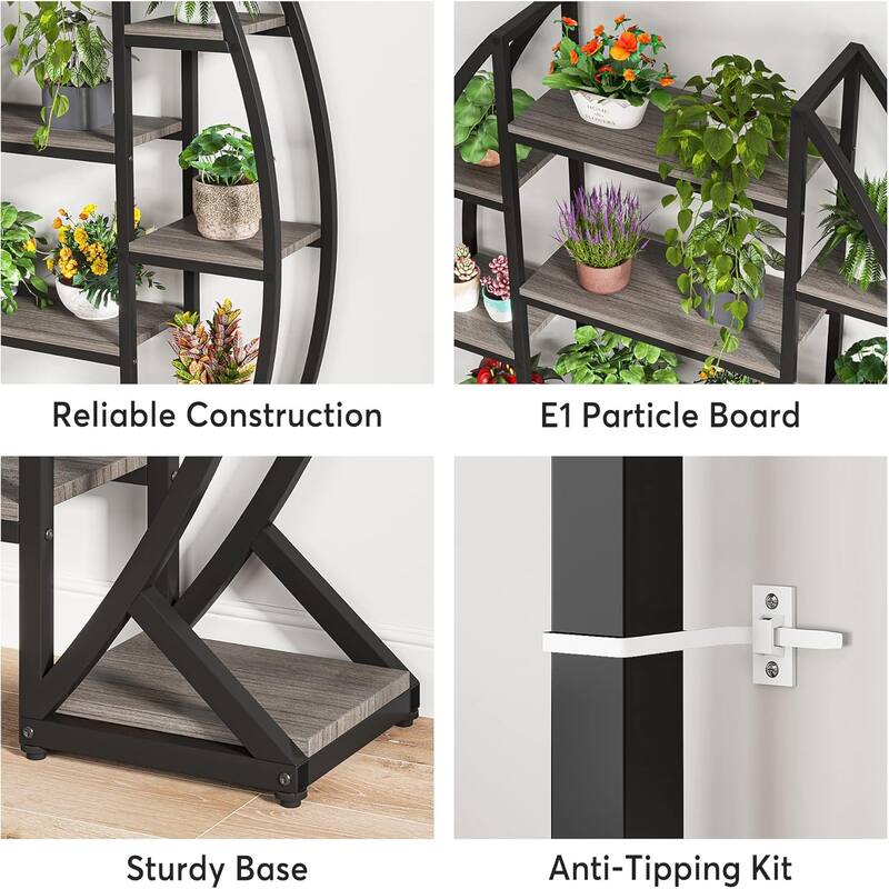 Metal and MDF 12 Shelf Half-Moon Plant Stand with Wide Display - 49.08” x 11.81” x 69.48”