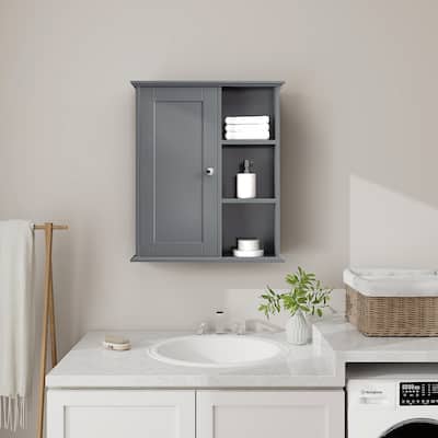 Bathroom Cabinet Wall Mounted Over The Toilet Storage Cabinet Laundry Hanging Cabinet Kitchen Pantry with Open Shelf, White