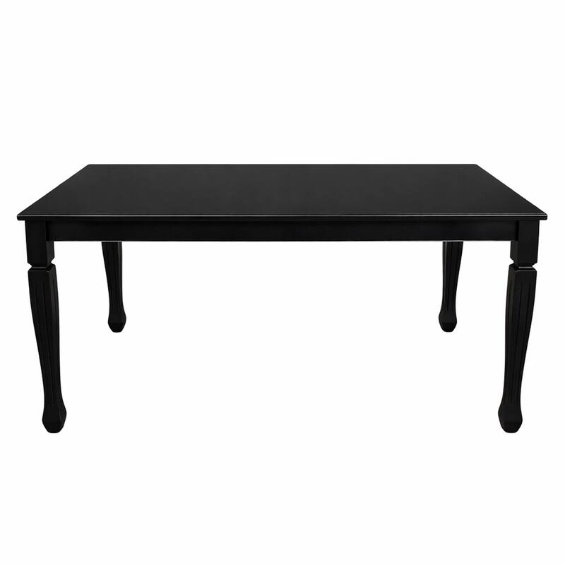 Modern 63 Inch Rectangular Dining Table, Black Finish Solid Rubberwood