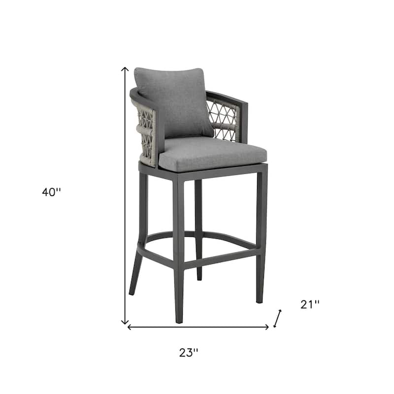 HomeRoots 40" Gray Metal Outdoor Bar Height chair with Footrest