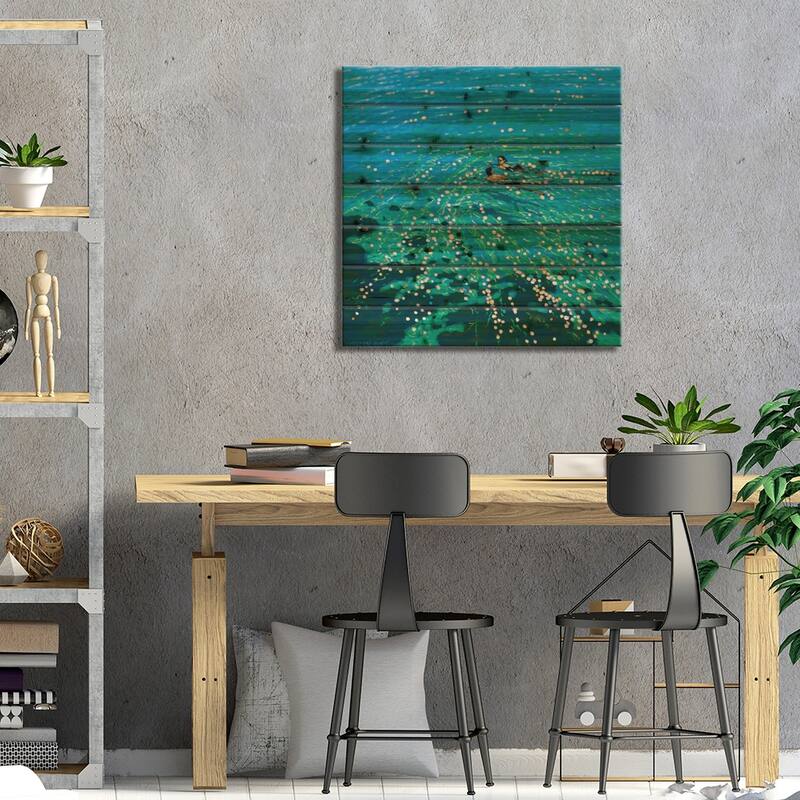 Chit Chat Swim Print On Wood by Gordon Hunt - Multi-Color