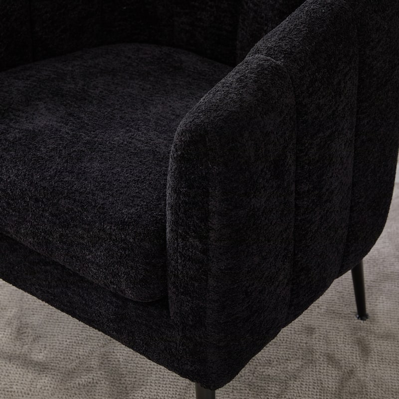 Roomfitters Chenille Living Room Set, 3-Piece Channel Tufted Loveseat and Accent Chairs with Metal Legs for Small Spaces, Black