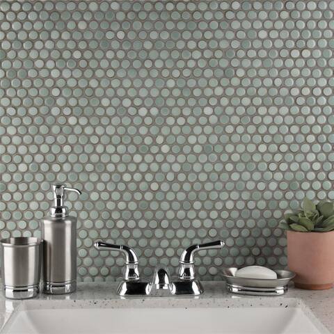 Merola Tile Hudson Penny Round Mint Green 12" x 12.63" Porcelain Mosaic Tile