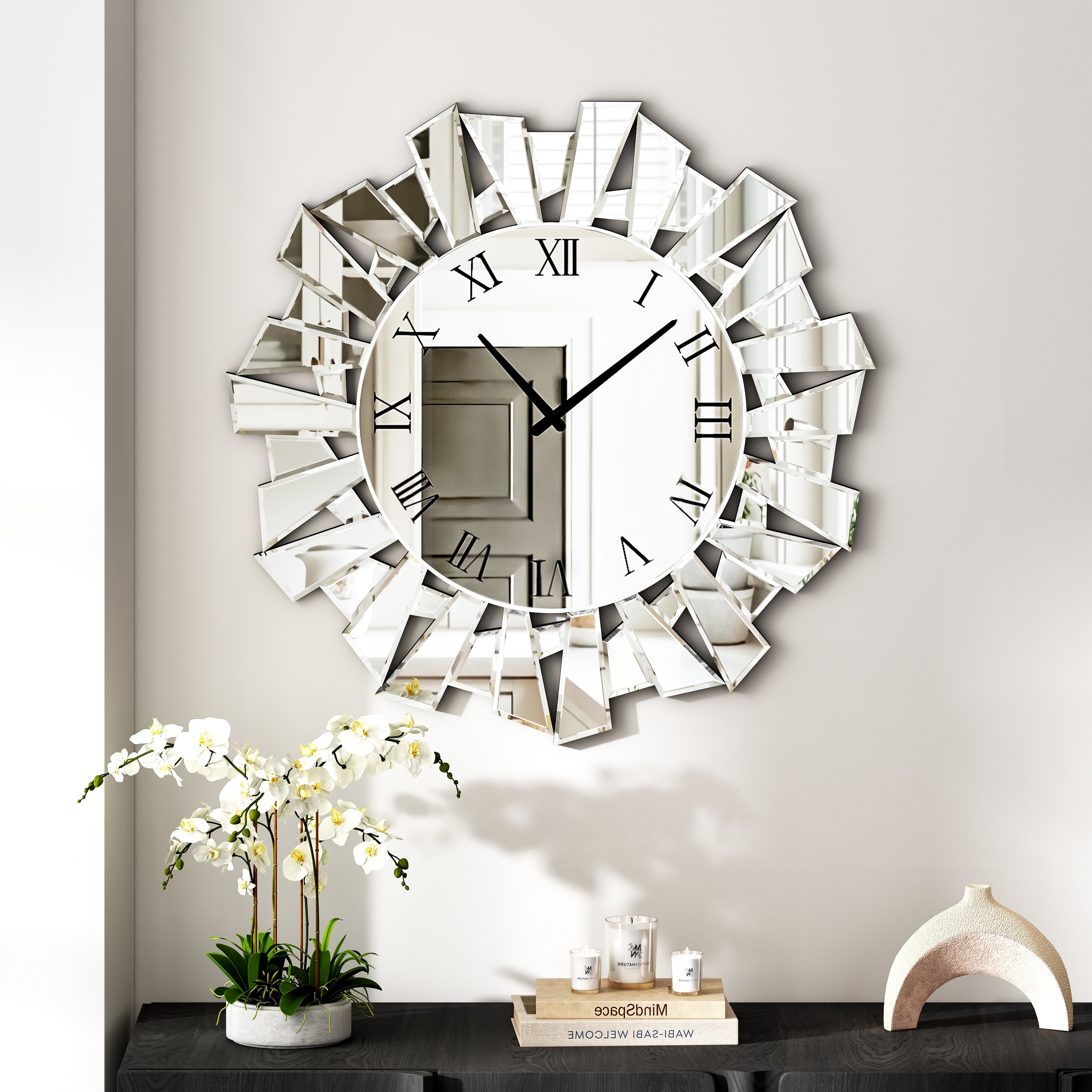 Large Wall Clock Glass Decorative Mirrored Clock