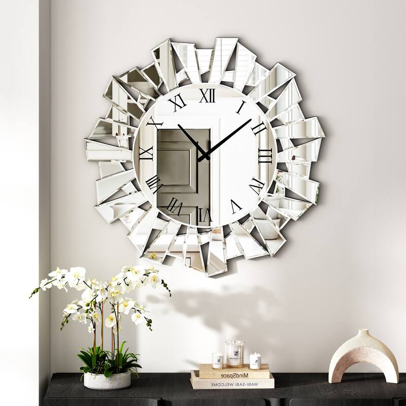 Modern Sunburst Wall Clock Mirrored Large Clock