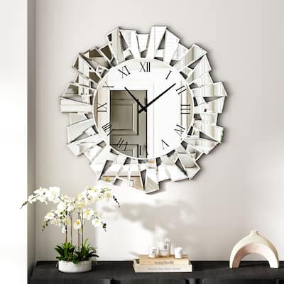 Modern Sunburst Wall Clock Mirrored Large Clock