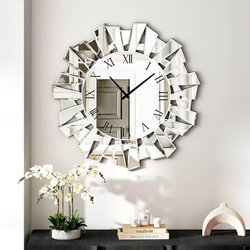 Modern Sunburst Wall Clock Mirrored Large Clock