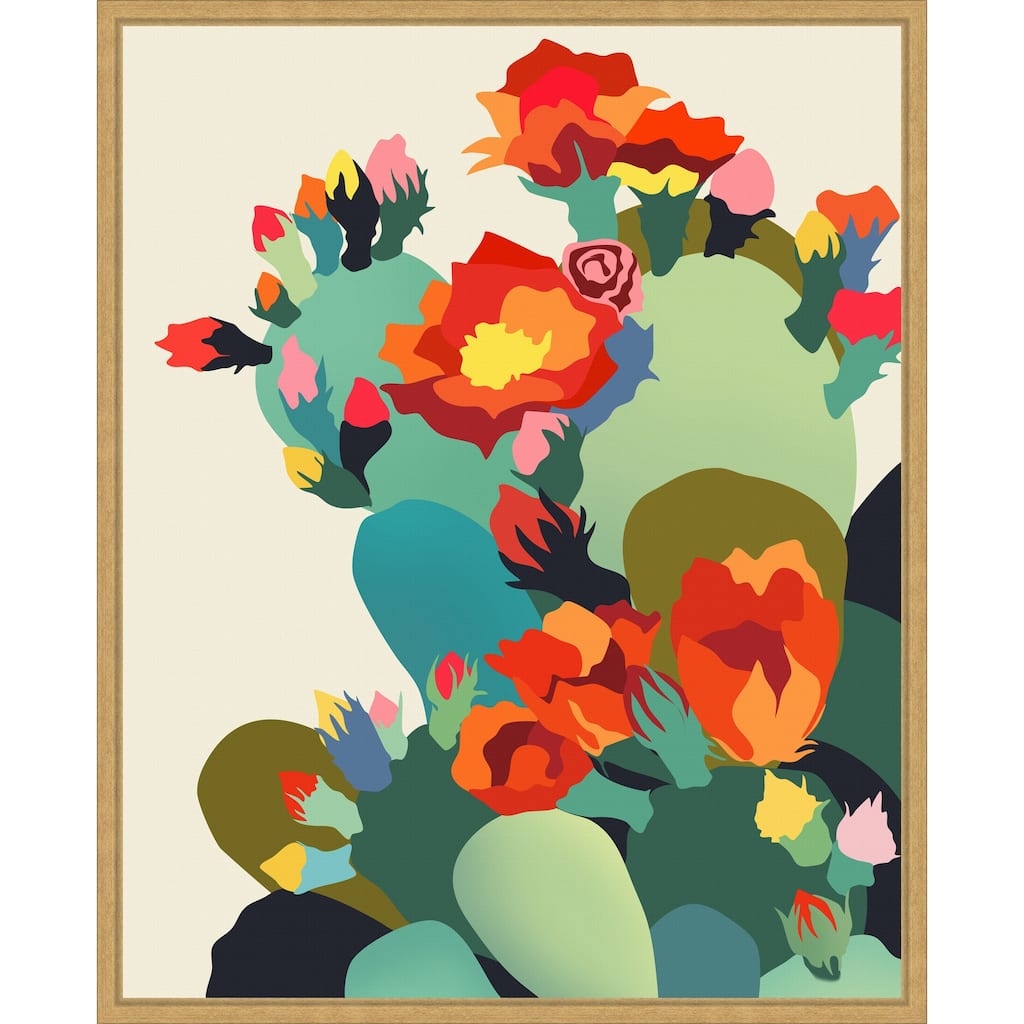 How Cactus Got Its Groove Back by Uma Gokhale Framed Canvas Wall Art Print - Sylvie Bright Gold