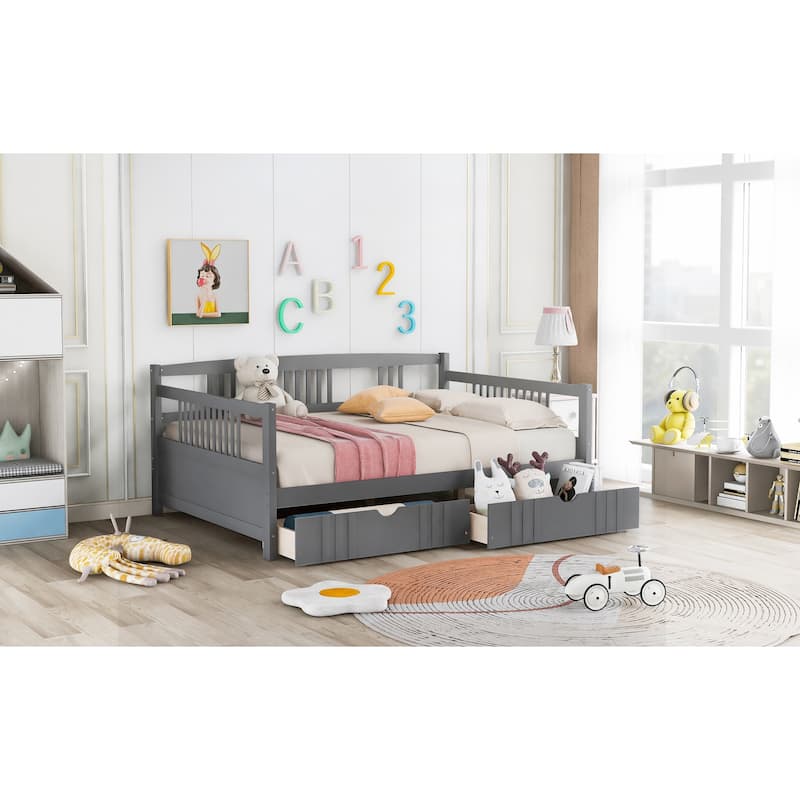 Full Size Daybed Wood Bed with 2 Drawers, Espresso