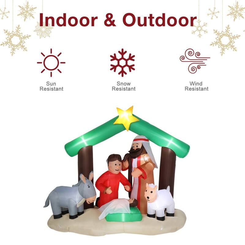 7 Ft. Christmas Snowy Night Nativity Scene Inflatables Outdoor Decoration with LED Lights