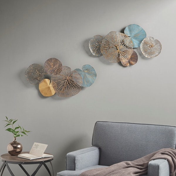 slide 2 of 6, Madison Park Lenzie Multi-colored Lily Pad Leaves 2-piece Metal Wall Decor Set Multi