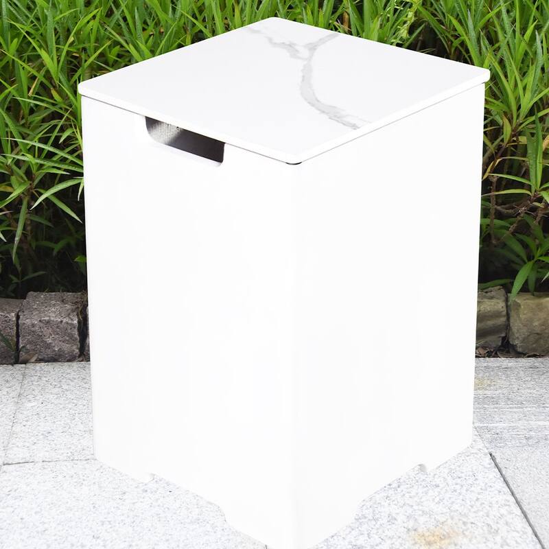 Elementi Plus Square Propane Tank Cover Hideaway Storage Box with Marble Porcelain Top - 15.9 x 15.9 Inches