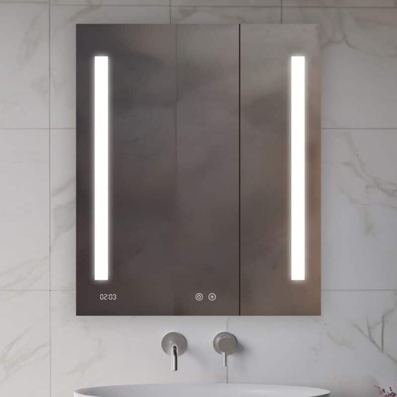 AQUADOM Signature Royale 36W LED Medicine Cabinet Defogger, 3X LED Vertically Adjustable Magnifying Mirror, Electrical Outlets