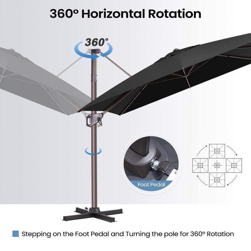 11 x 9 FT Rectangle Outdoor Premium Patio Cantilever Offset Umbrella